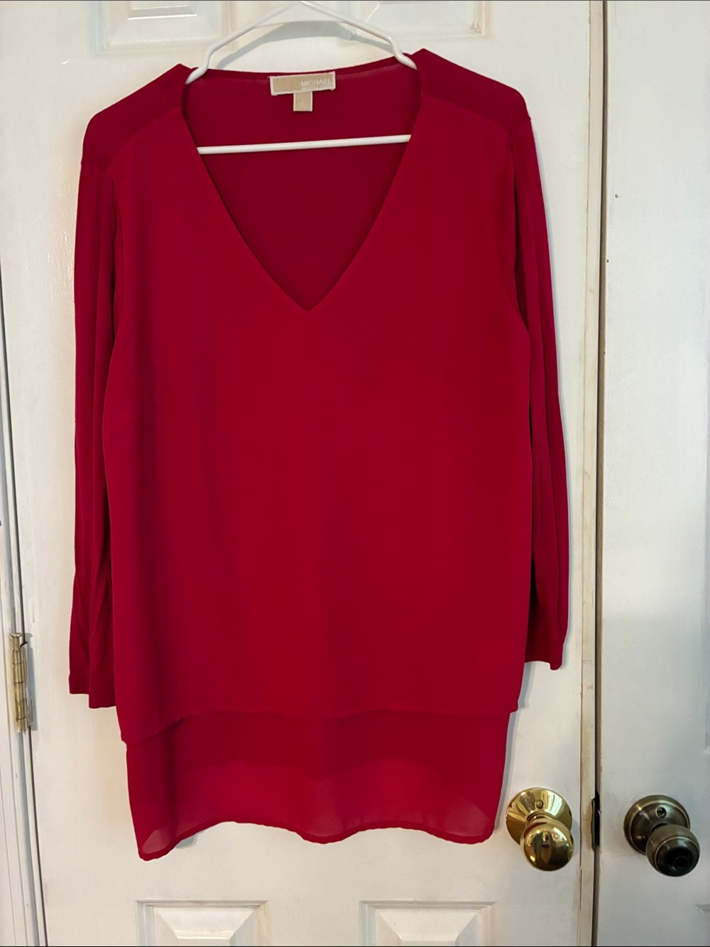 MICHAEL Michael Kors Bright Red V-Neck Layered-Hem Sweater